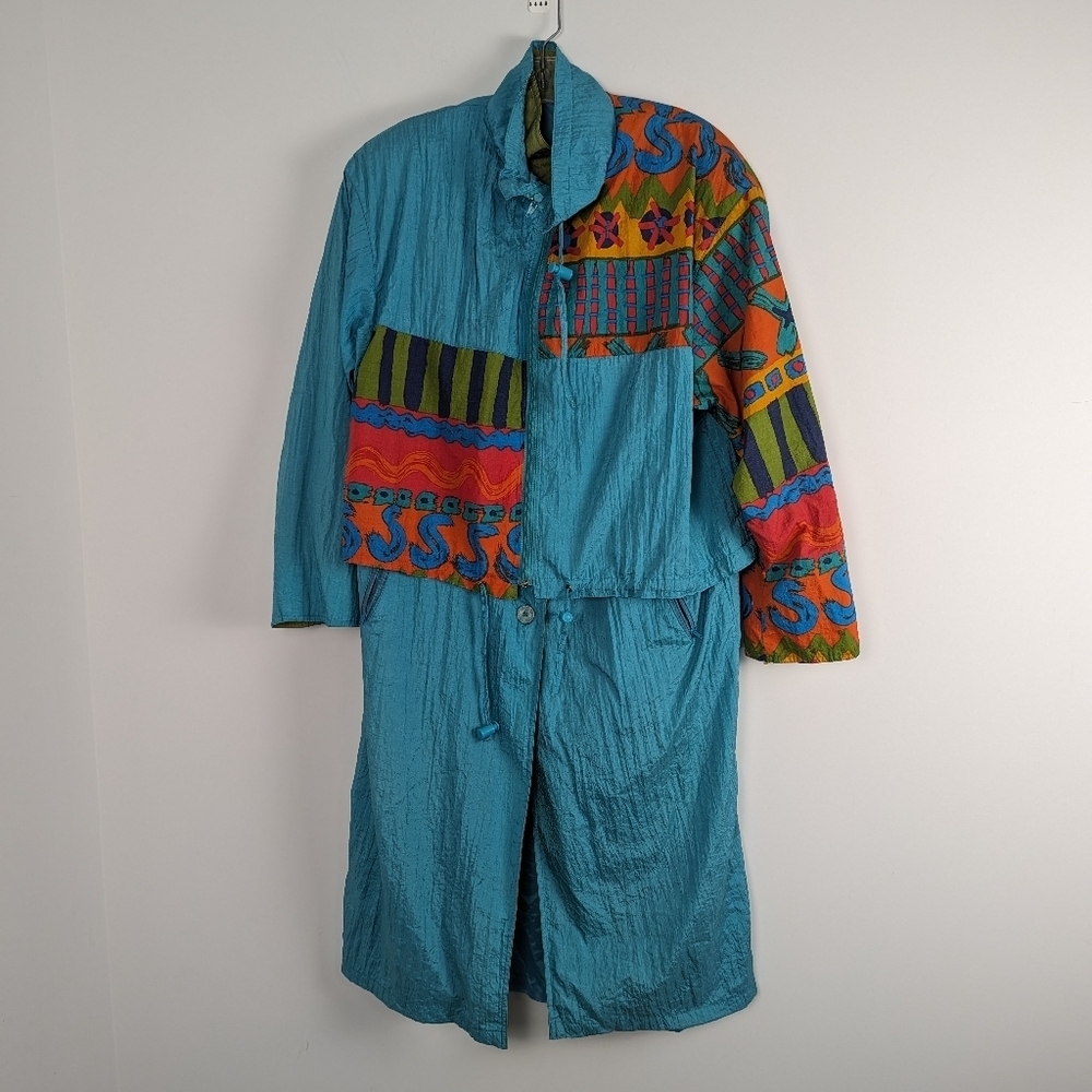 Vintage Matkette Rain Jacket Jacket Colorful Patchwork Style Pattern Size 8